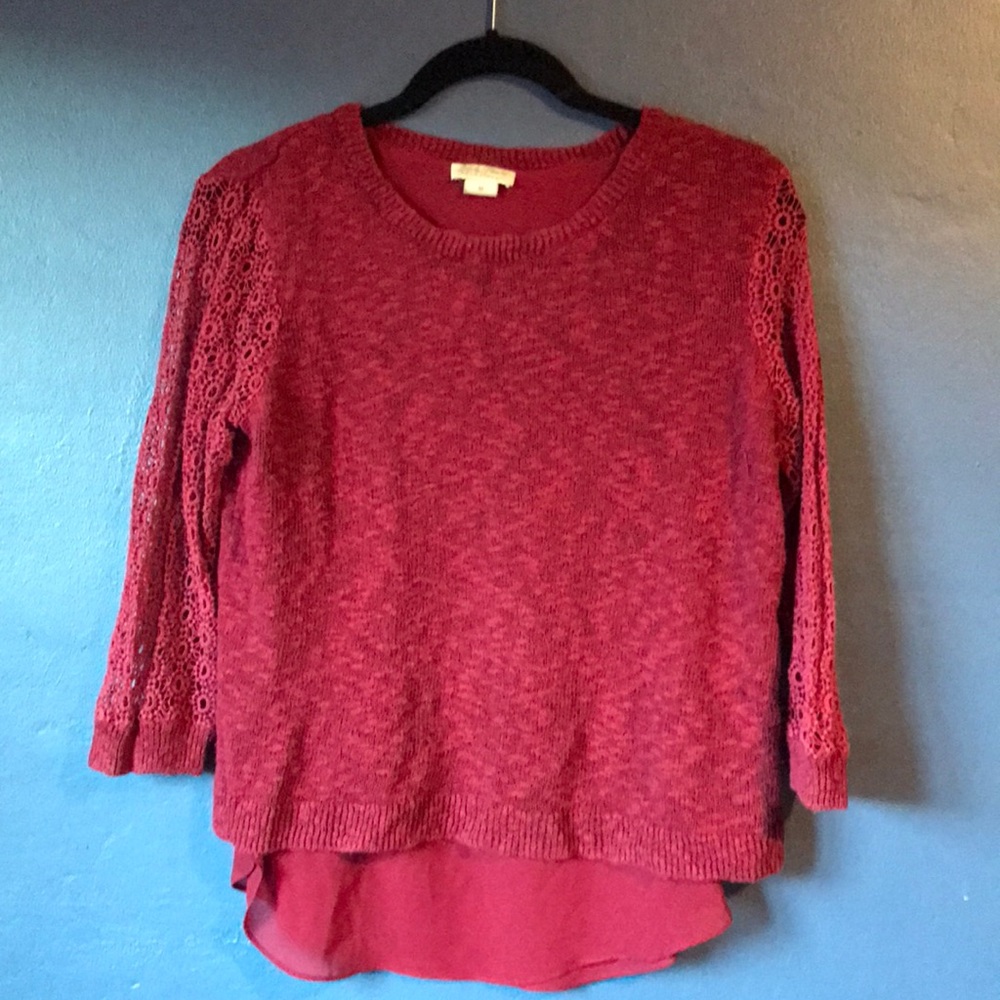 Lucky Brand deep red sweater- multi patterns.
